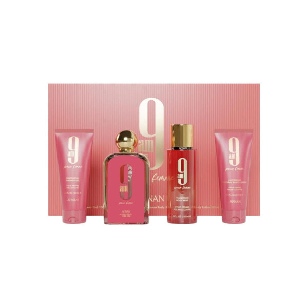 Afnan Gift Set 9 AM Femme Eau De Parfum 100 ML + Shower Gel 100 ML + Body Lotion100 ML + Body mist
