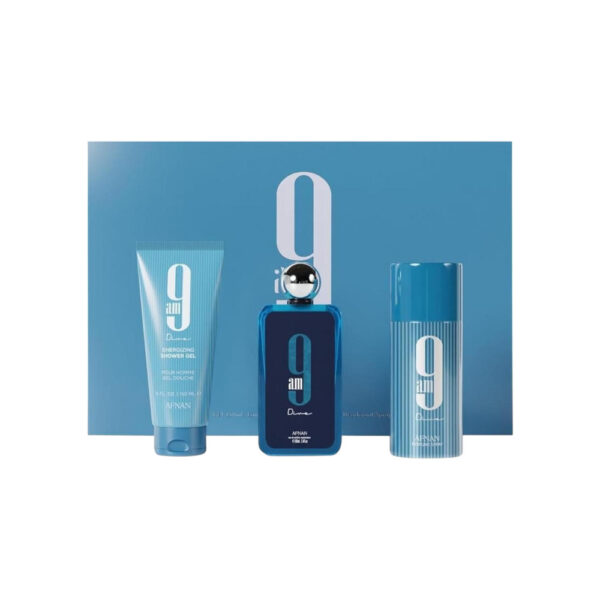 Afnan Gift Set 9 AM Dive Eau De Parfum 100 ML + Deodorant 150 ML + Shower Gel 150 ML,