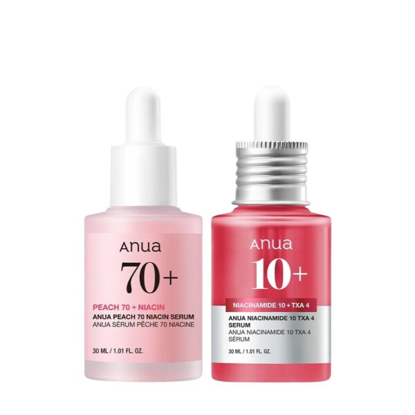 ANUA Pink Serum Duo For Glass Skin: Niacinamide Tranexamic Acid & Peach Niacinamide Serum