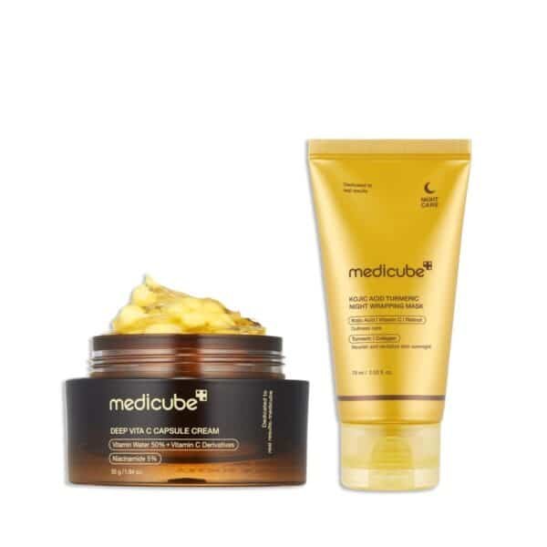 Glass Skin Refining Duo at Night: Deep Vitamin C Golden Capsule Face Moisturizer and Turmer