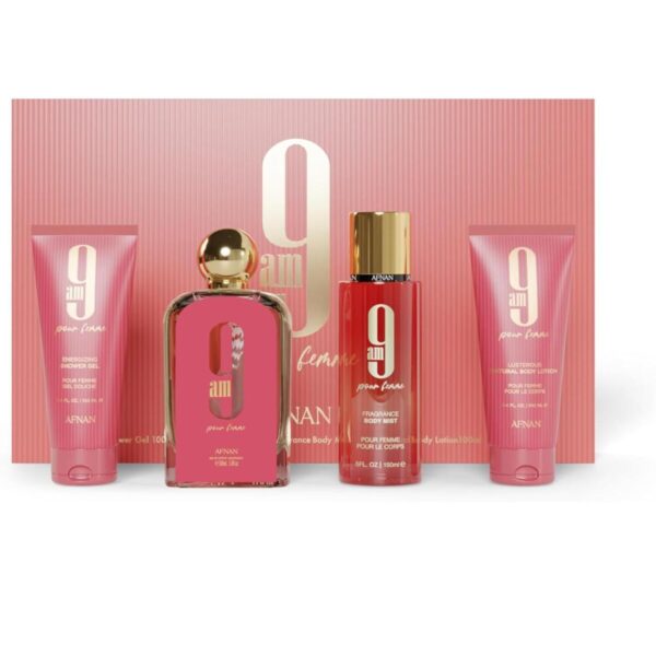 مجموعة هدايا 9 AM Femme Eau De Parfum 100 ML + جل استحمام 100 ML + لوشن للجسم 100 ML + معطر للجسم