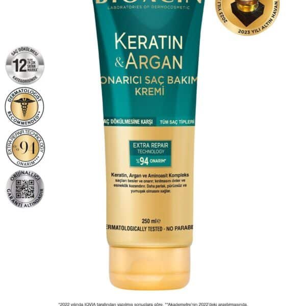 كيراتين وأرغان Onarıcı Saç Bakım Kremi 250 ml - Yıpranmış ve Hassas Saçlar 2'li