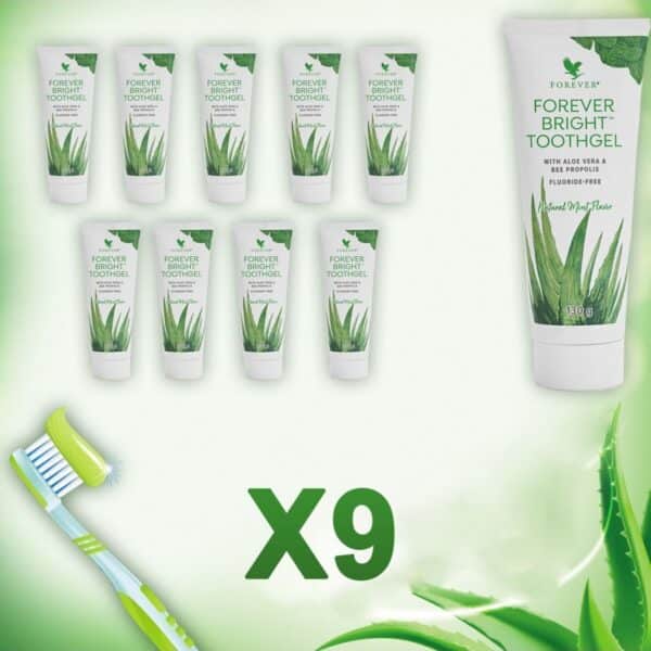 مجموعة معجون أسنان فوريفر برايت توث جل بخلاصة الصبار، 9 قطع