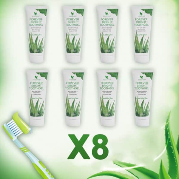 مجموعة معجون أسنان فوريفر برايت توث جل بخلاصة الصبار، 8 قطع