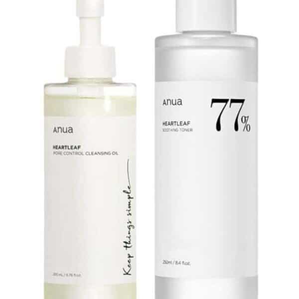 Heartleaf Pore Control Cleansing Oil And 77% Soothing Toner Set - Korean Facial Cleanser For Da